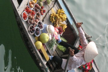 Boat fruit seller, Halong Bay, Vietnam